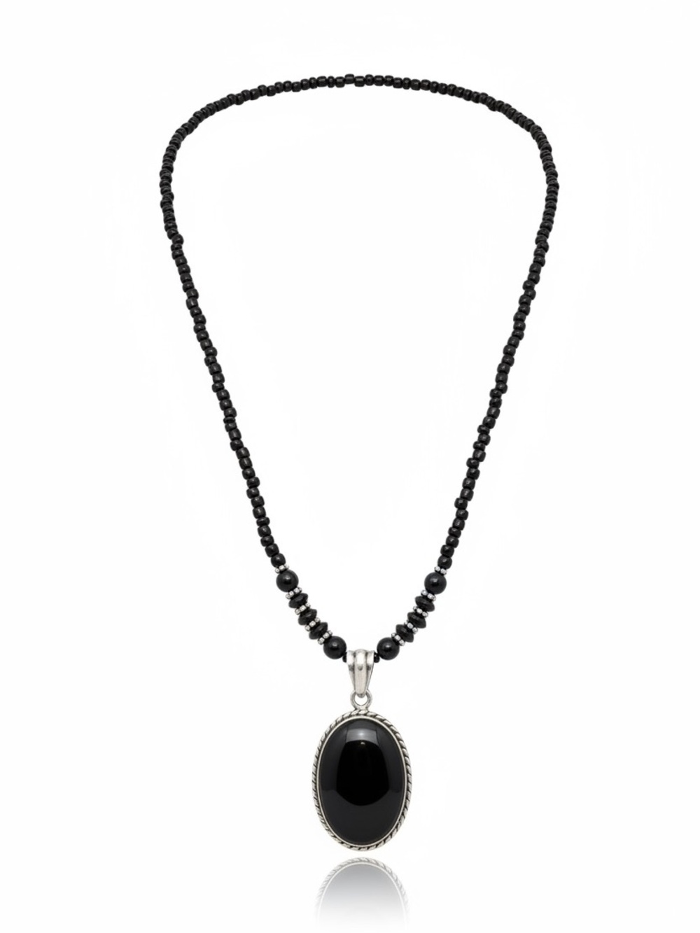 925 Black Onyx Beaded Necklace